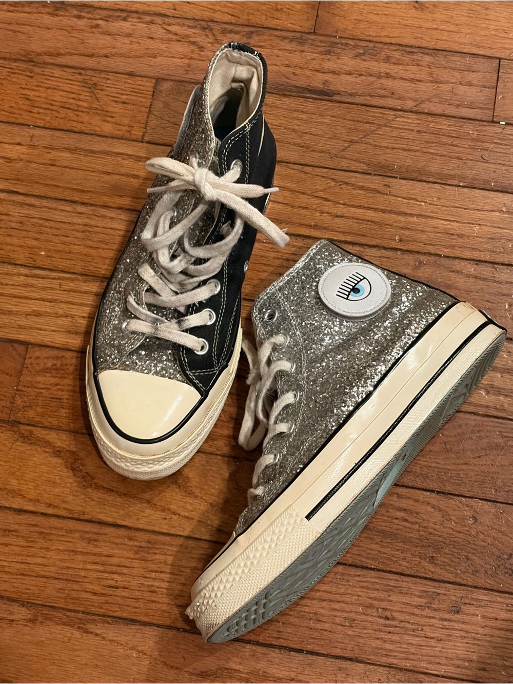 Converse x Chiara Ferragni High Silver Black Glitter Chuck Taylor Women size 8